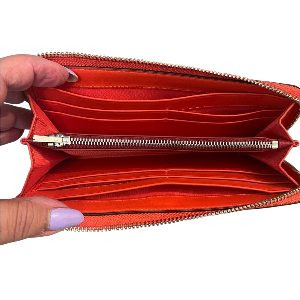 Coach Long Zippered Wallet, salmon red/orange, silver hardware - Picture 7 of 9